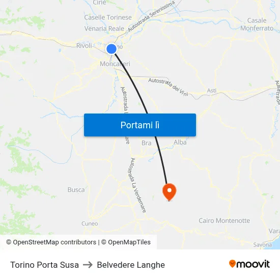 Torino Porta Susa to Belvedere Langhe map