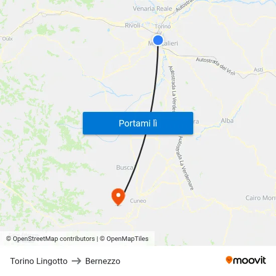Torino Lingotto to Bernezzo map