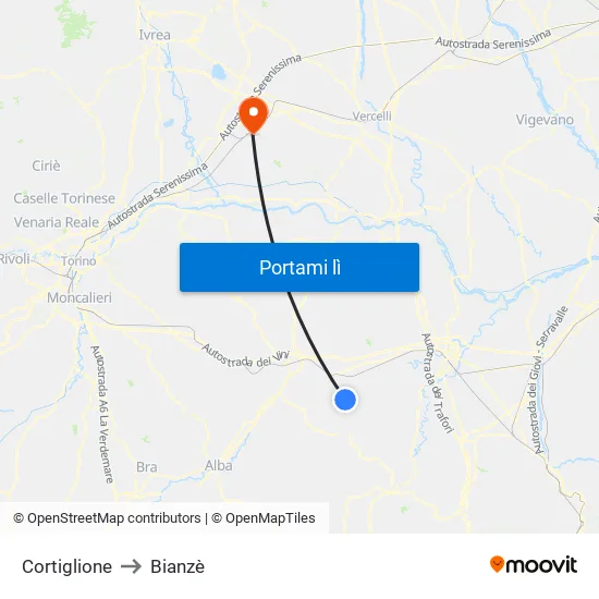 Cortiglione to Bianzè map