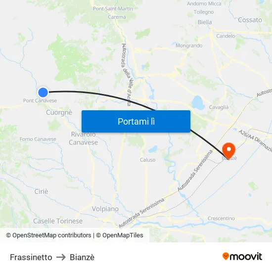 Frassinetto to Bianzè map
