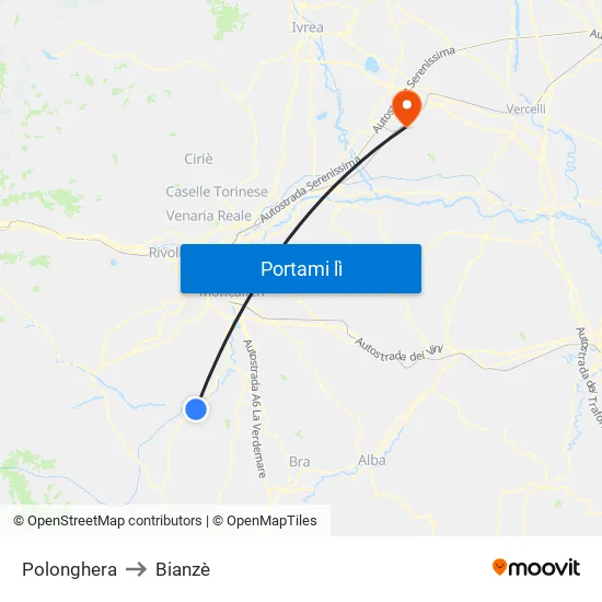 Polonghera to Bianzè map