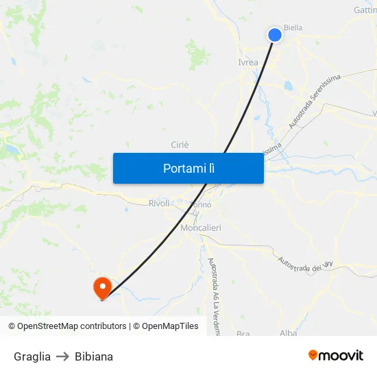 Graglia to Bibiana map