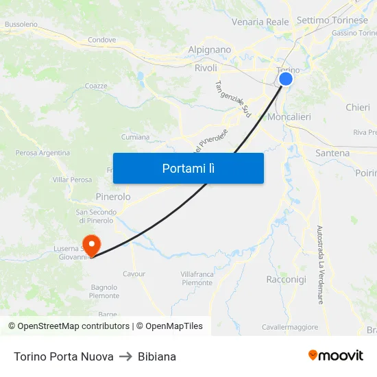 Torino Porta Nuova to Bibiana map