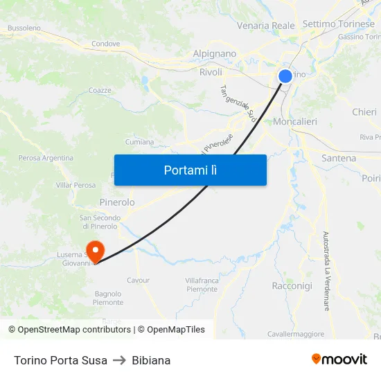 Torino Porta Susa to Bibiana map