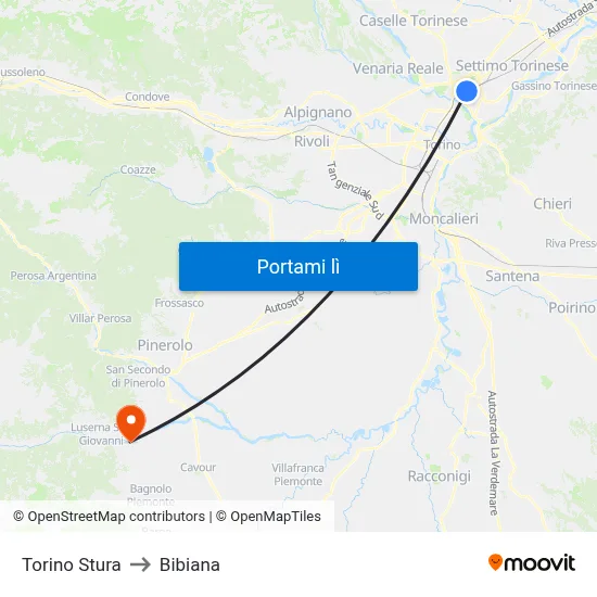 Torino Stura to Bibiana map