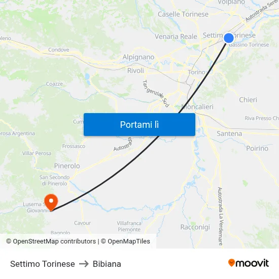 Settimo Torinese to Bibiana map