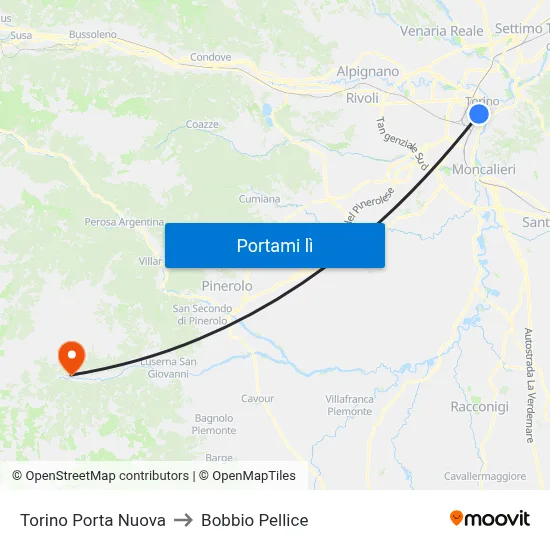 Torino Porta Nuova to Bobbio Pellice map