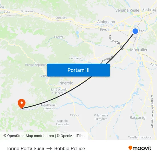 Torino Porta Susa to Bobbio Pellice map