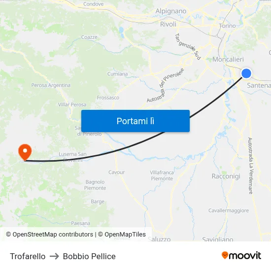 Trofarello to Bobbio Pellice map
