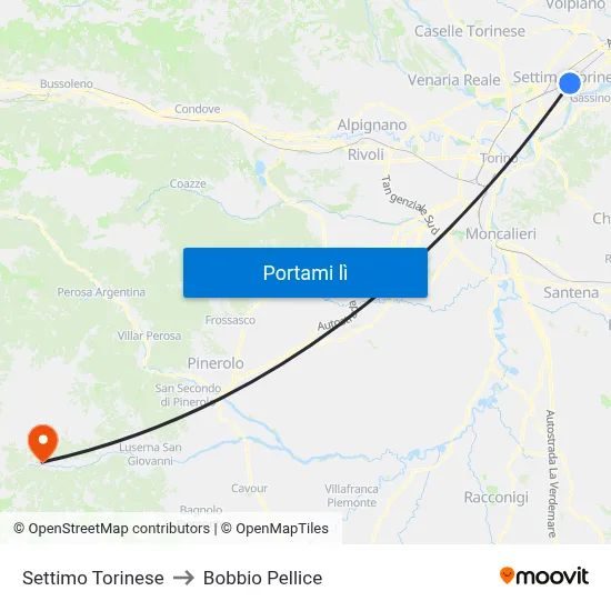 Settimo Torinese to Bobbio Pellice map