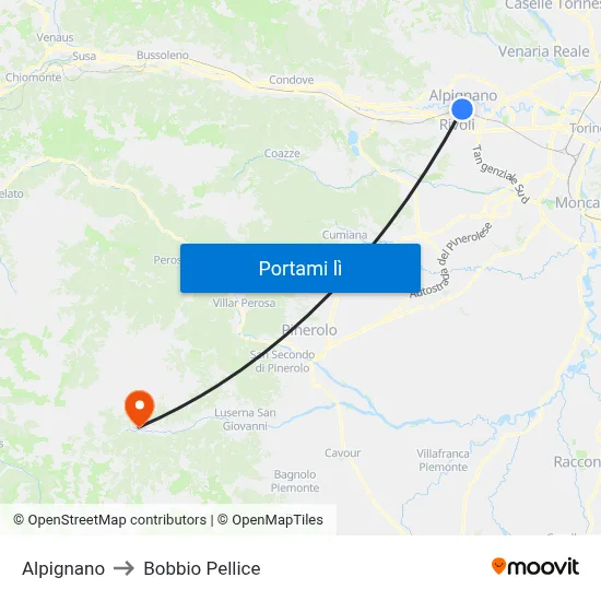 Alpignano to Bobbio Pellice map