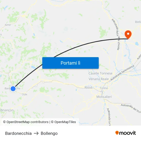 Bardonecchia to Bollengo map