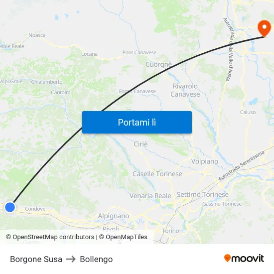 Borgone Susa to Bollengo map