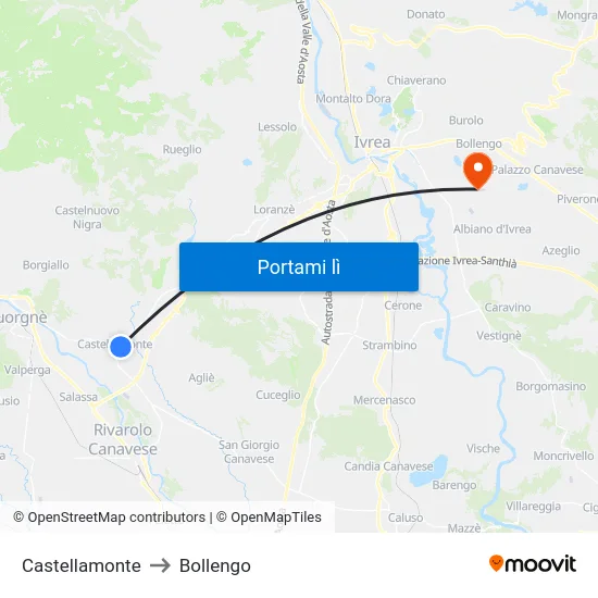 Castellamonte to Bollengo map