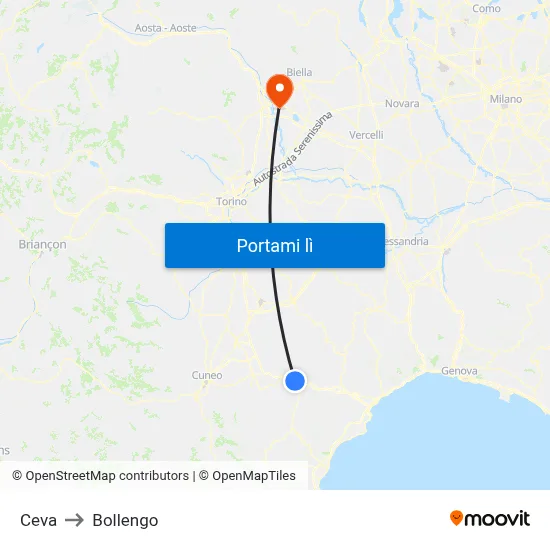 Ceva to Bollengo map