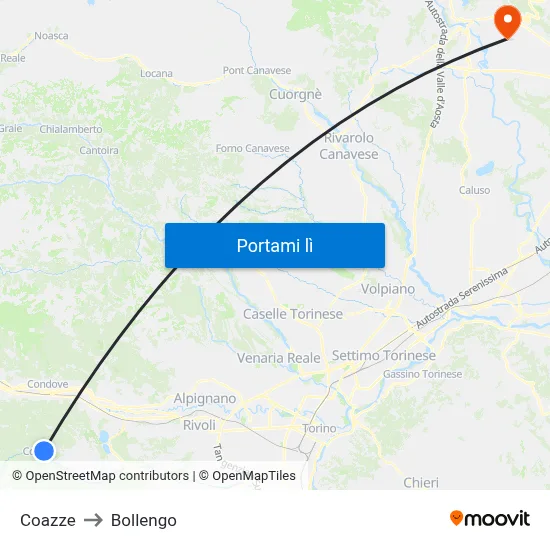 Coazze to Bollengo map