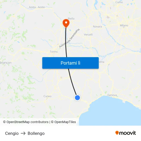 Cengio to Bollengo map
