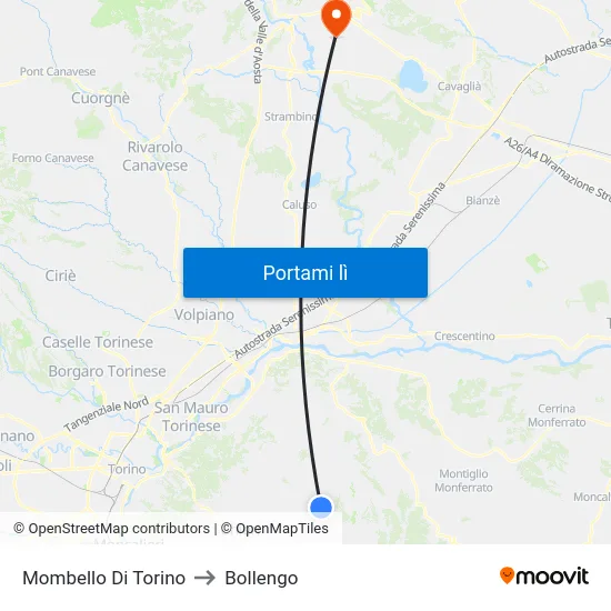 Mombello Di Torino to Bollengo map