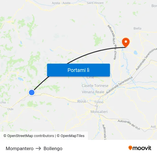 Mompantero to Bollengo map