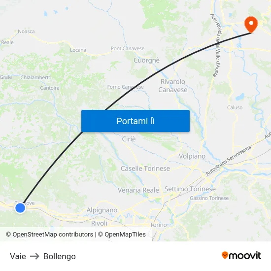 Vaie to Bollengo map