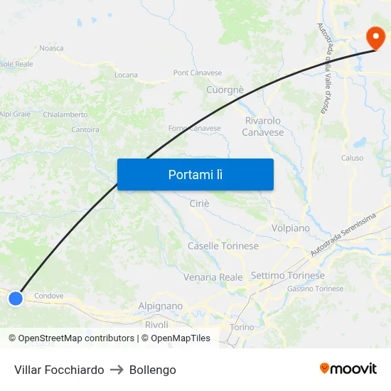 Villar Focchiardo to Bollengo map