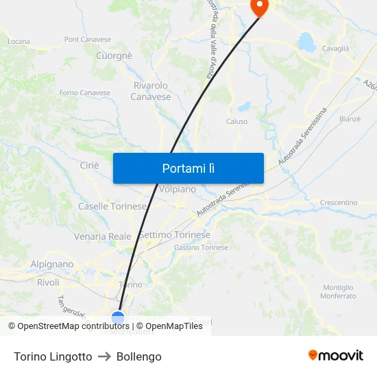 Torino Lingotto to Bollengo map