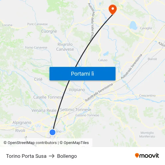 Torino Porta Susa to Bollengo map