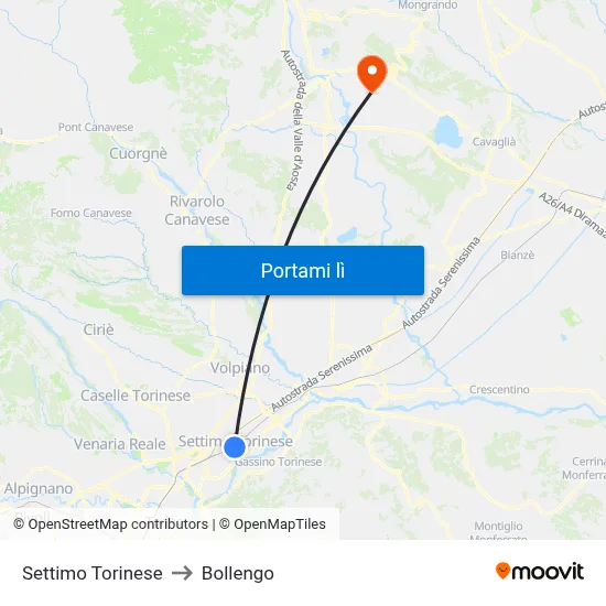 Settimo Torinese to Bollengo map