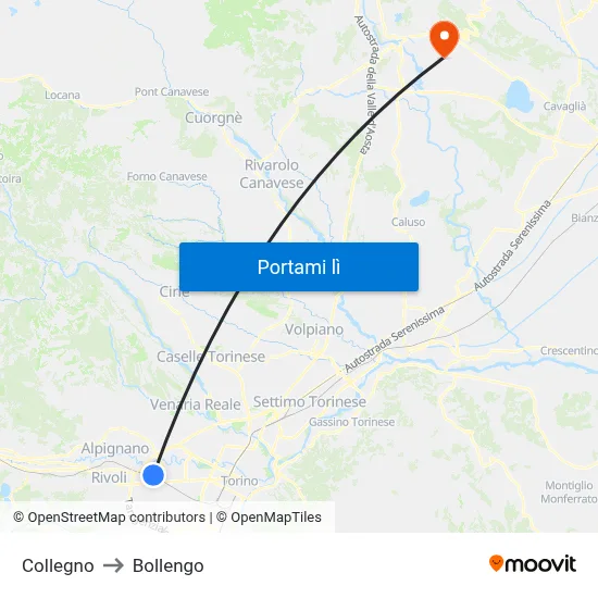 Collegno to Bollengo map