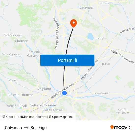 Chivasso to Bollengo map