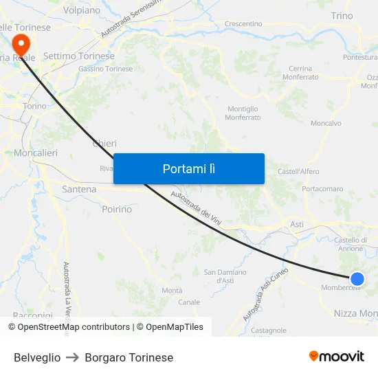 Belveglio to Borgaro Torinese map
