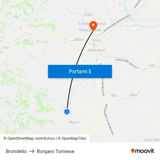 Brondello to Borgaro Torinese map