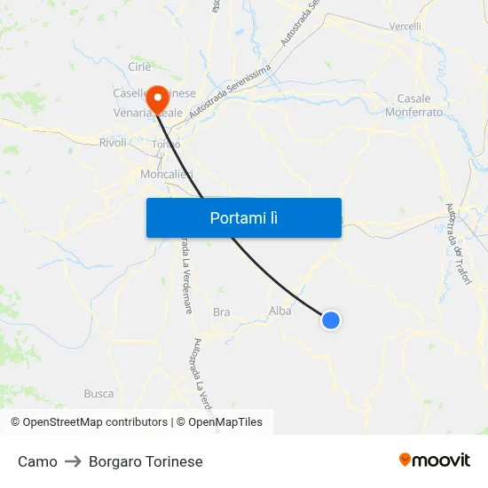 Camo to Borgaro Torinese map