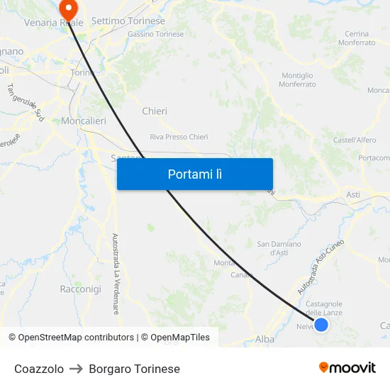 Coazzolo to Borgaro Torinese map