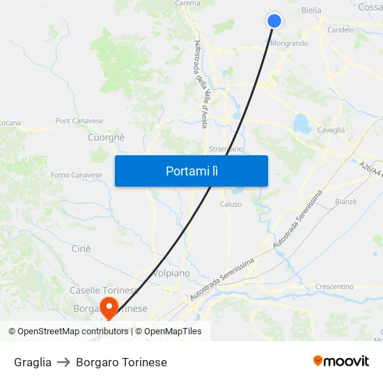 Graglia to Borgaro Torinese map