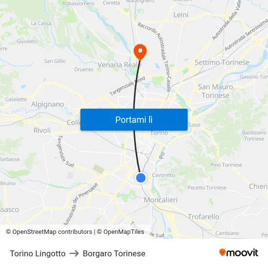 Torino Lingotto to Borgaro Torinese map