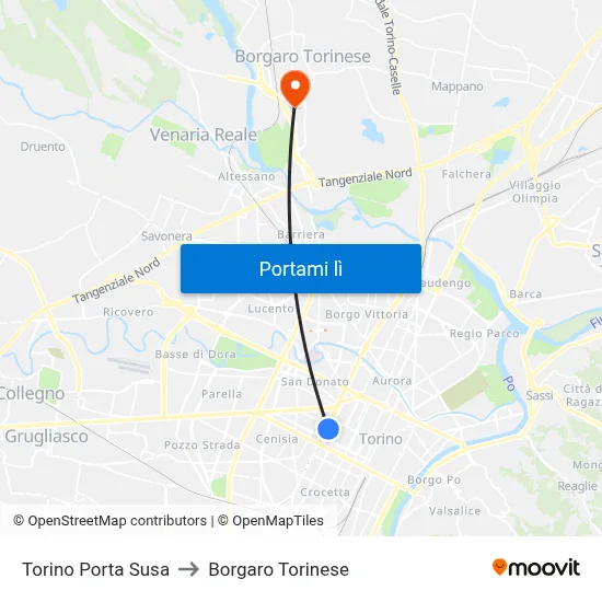 Torino Porta Susa to Borgaro Torinese map