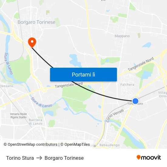 Torino Stura to Borgaro Torinese map