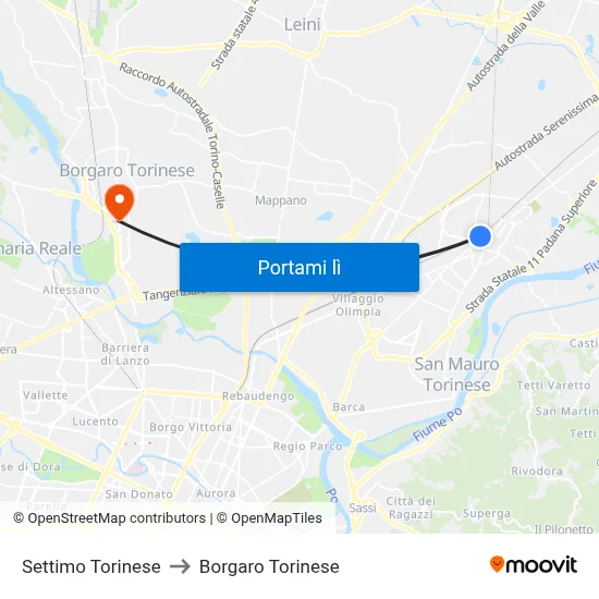 Settimo Torinese to Borgaro Torinese map