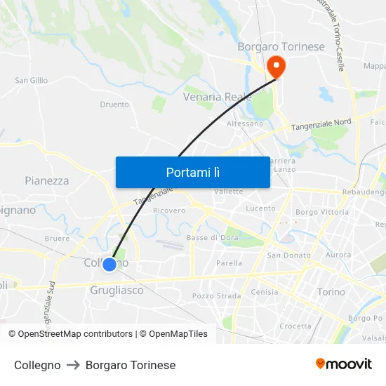 Collegno to Borgaro Torinese map