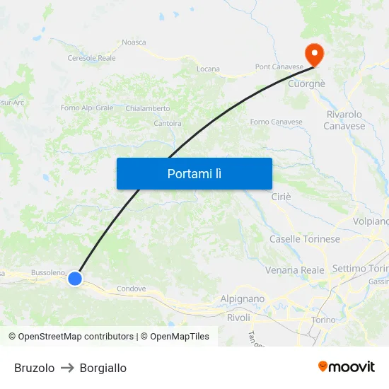 Bruzolo to Borgiallo map