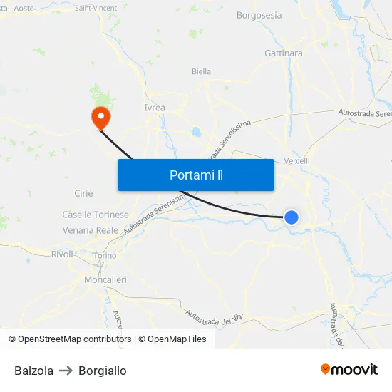 Balzola to Borgiallo map