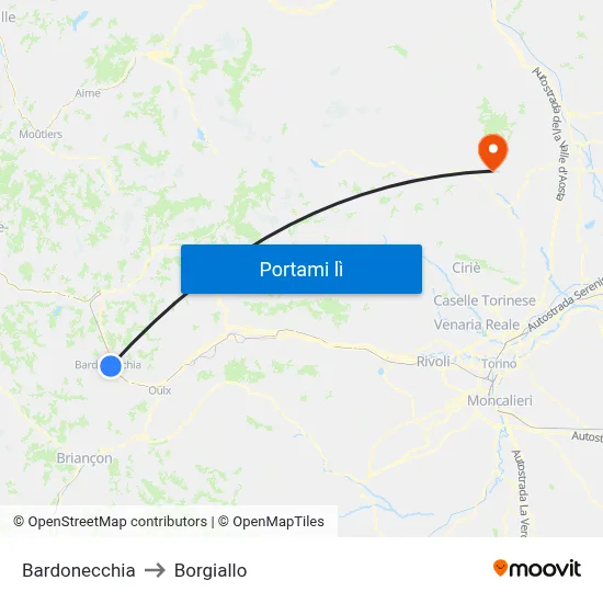 Bardonecchia to Borgiallo map