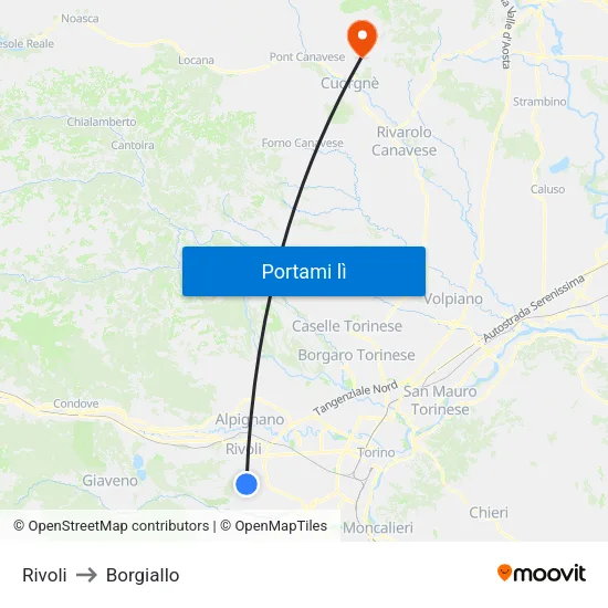 Rivoli to Borgiallo map