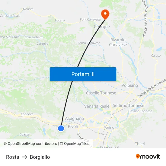 Rosta to Borgiallo map