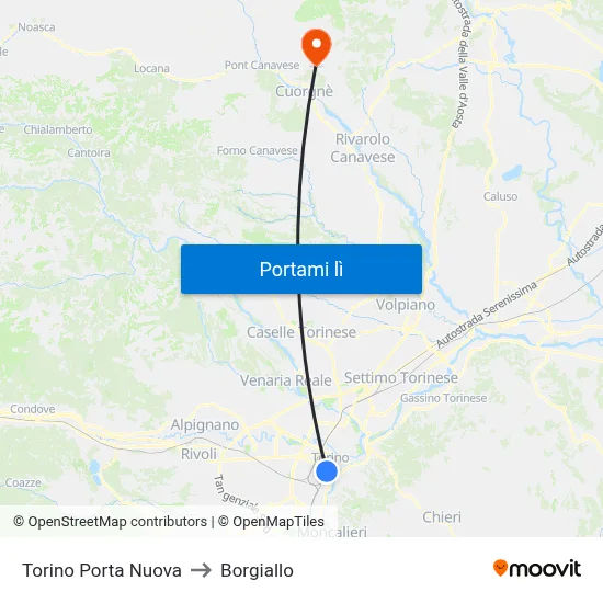 Torino Porta Nuova to Borgiallo map