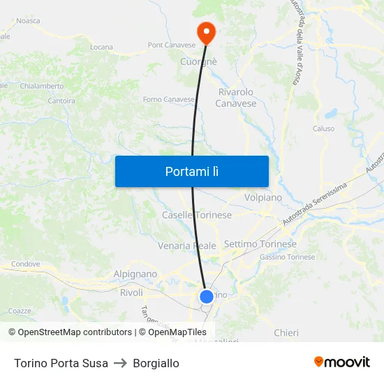 Torino Porta Susa to Borgiallo map