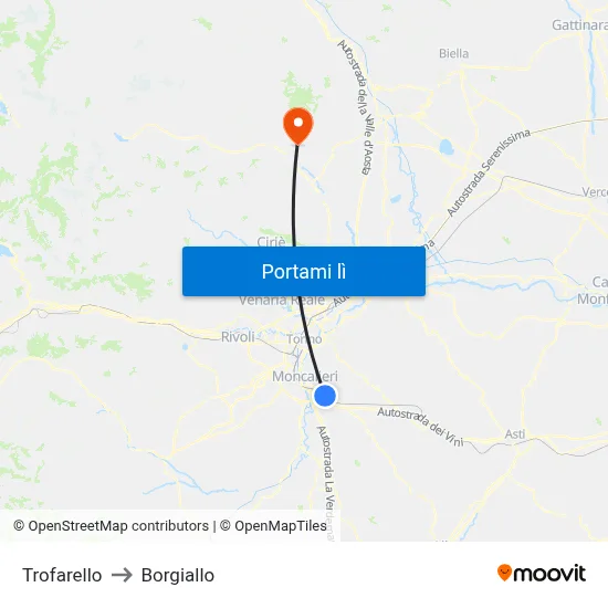 Trofarello to Borgiallo map