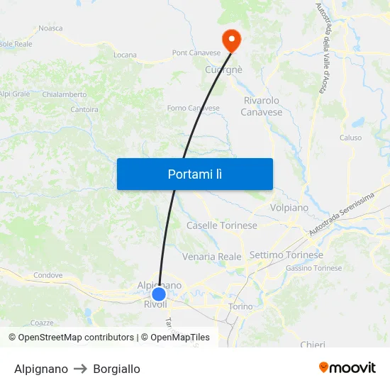 Alpignano to Borgiallo map