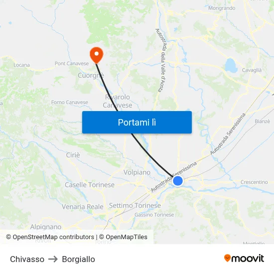 Chivasso to Borgiallo map